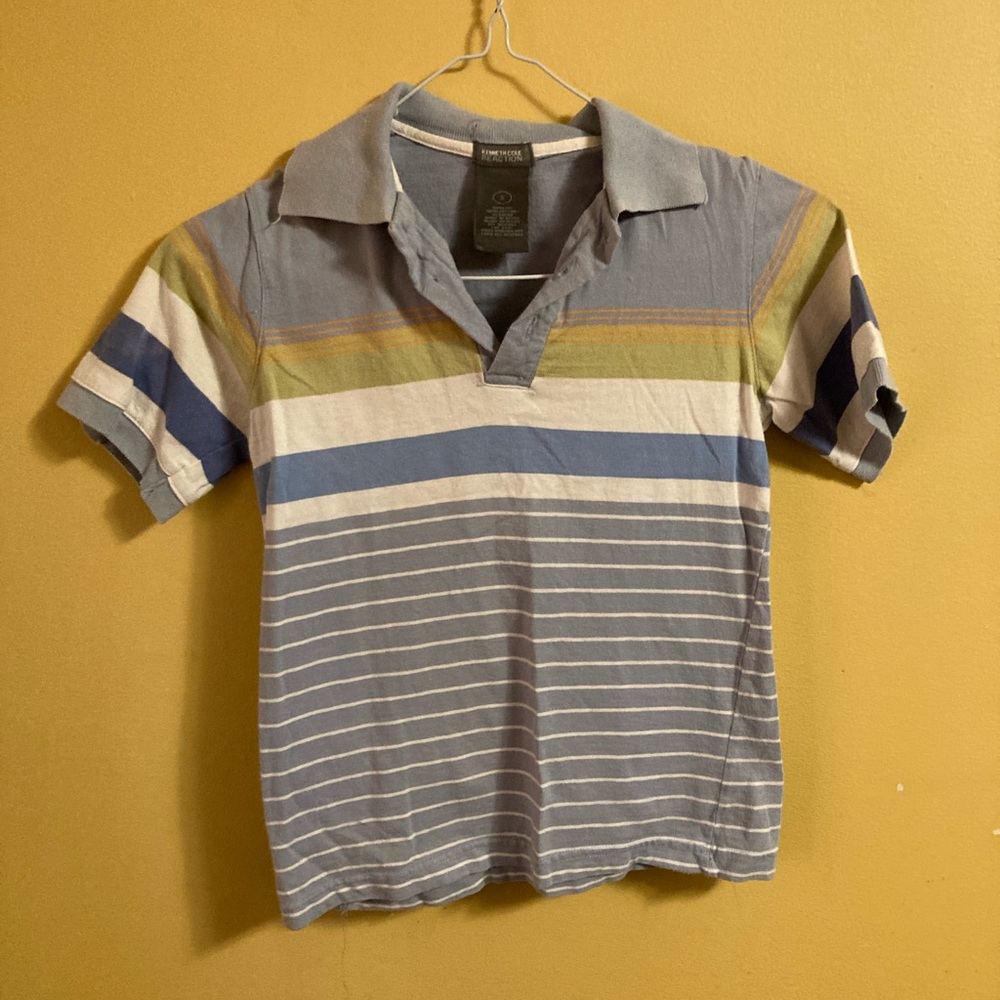Kenneth Cole Reaction Boys Striped Polo - Blue, Gray, Yellow